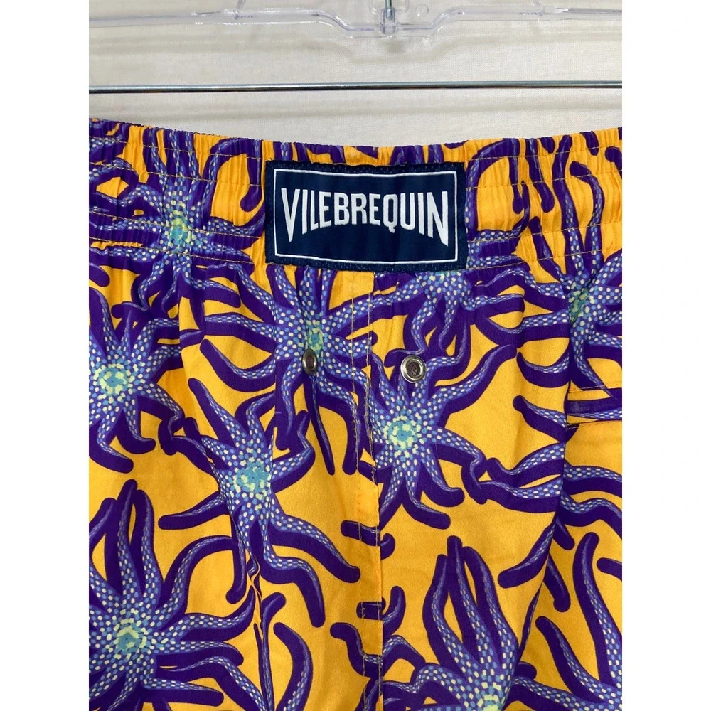 Vilebrequin Moorea Men's Swim Trunks Shorts 5XL Yellow Purple Starfish Lined
